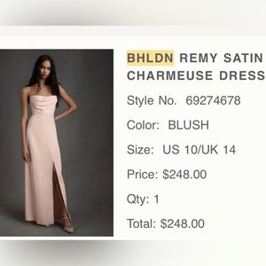 Bhldn Remy Satin Charmeuse Dress in Blush